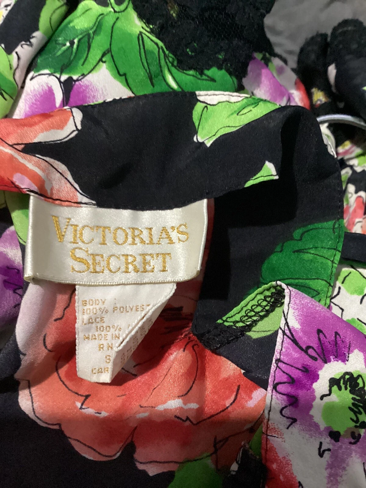 UNDERCOVER Abito da donna vintage con etichetta oro Victoria's Secret nero con design floreale M