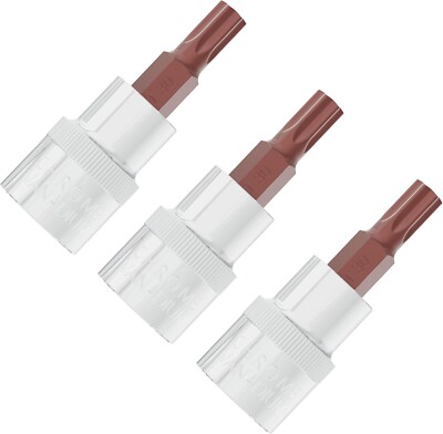 3PCS 3/8'' Drive T30 Torx Bit Socket, S2 Steel Bits, Heat Treated CR-V Steel Star