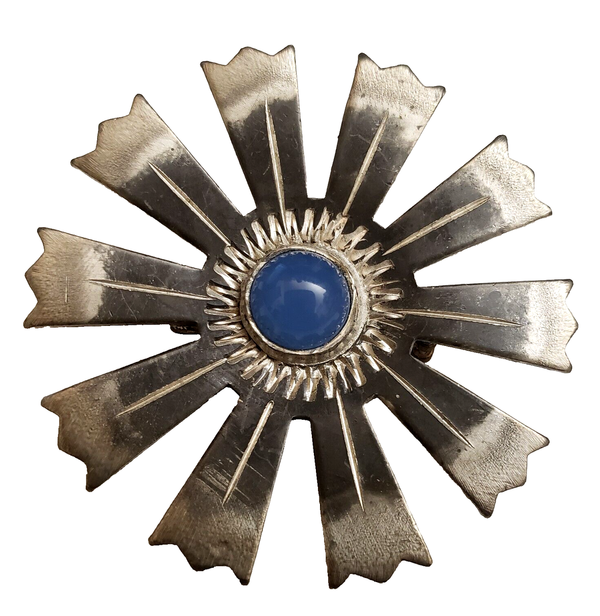 Vintage Pewter Swedish Starburst Brooch Pin Pendant Signed I