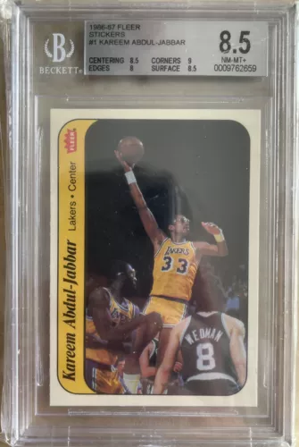 1986-87 Fleer Stickers Basketball Kareem Abdul-Jabbar Lakers HOF BGS 8.5 Invest