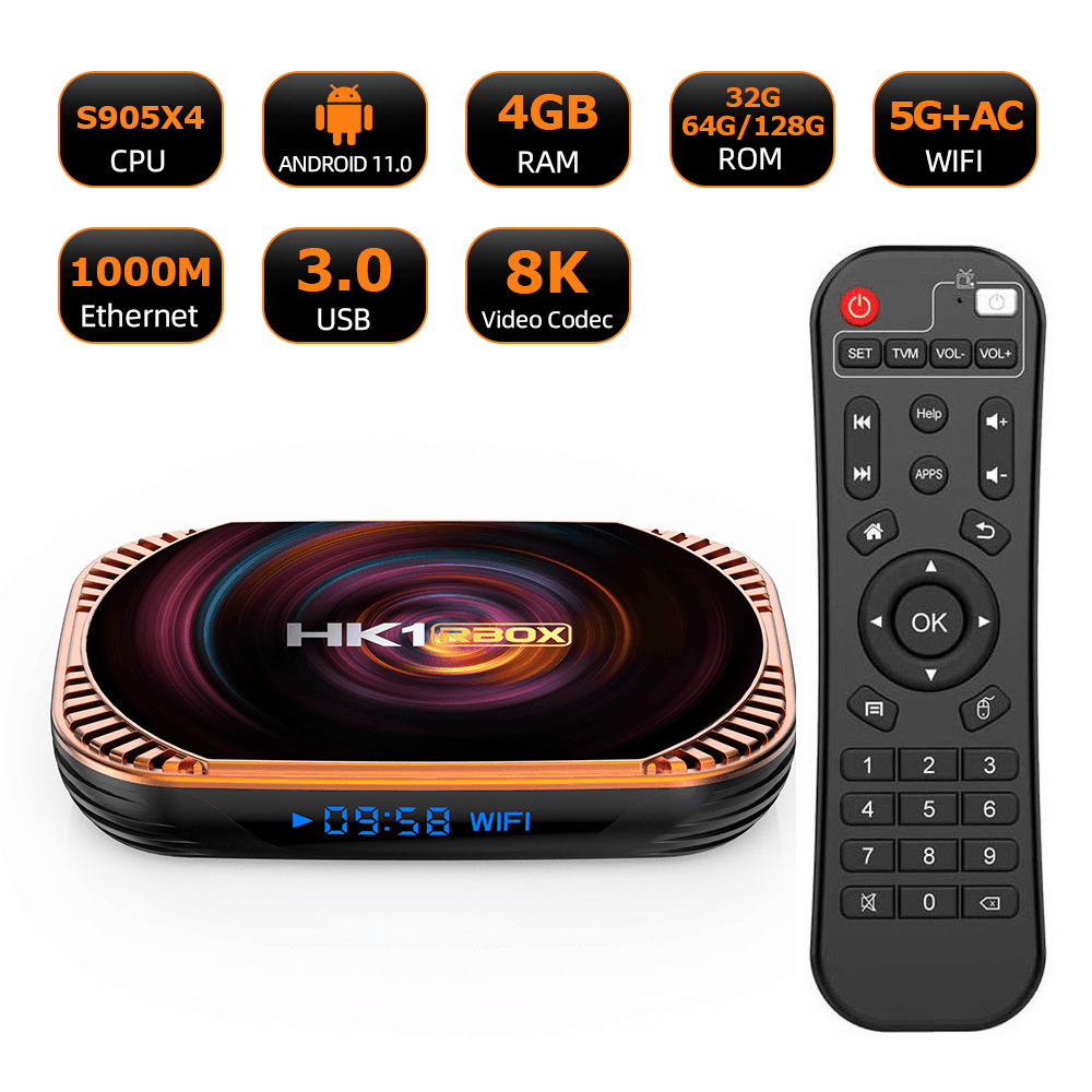 HK1 RBOX X4 Android 11 Amlogic S905X4 8K 4G 128G Smart TV Box Wifi