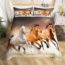 Horse Comforter Cover Twin Size Brown Horse Printed Bedding Set for Boys Teen...