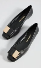 Salvatore Ferragamo Lina Black leather ballet bow flats Size 10.5 NWB