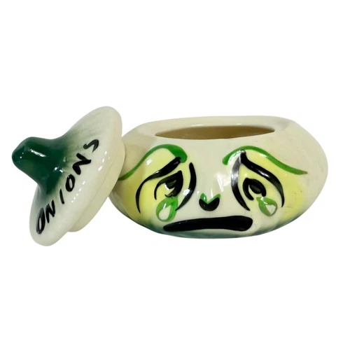 MCM Anthropomorphic Crying Onion Pottery Condiment Jar Lid VTG 50s Kitschy Retro