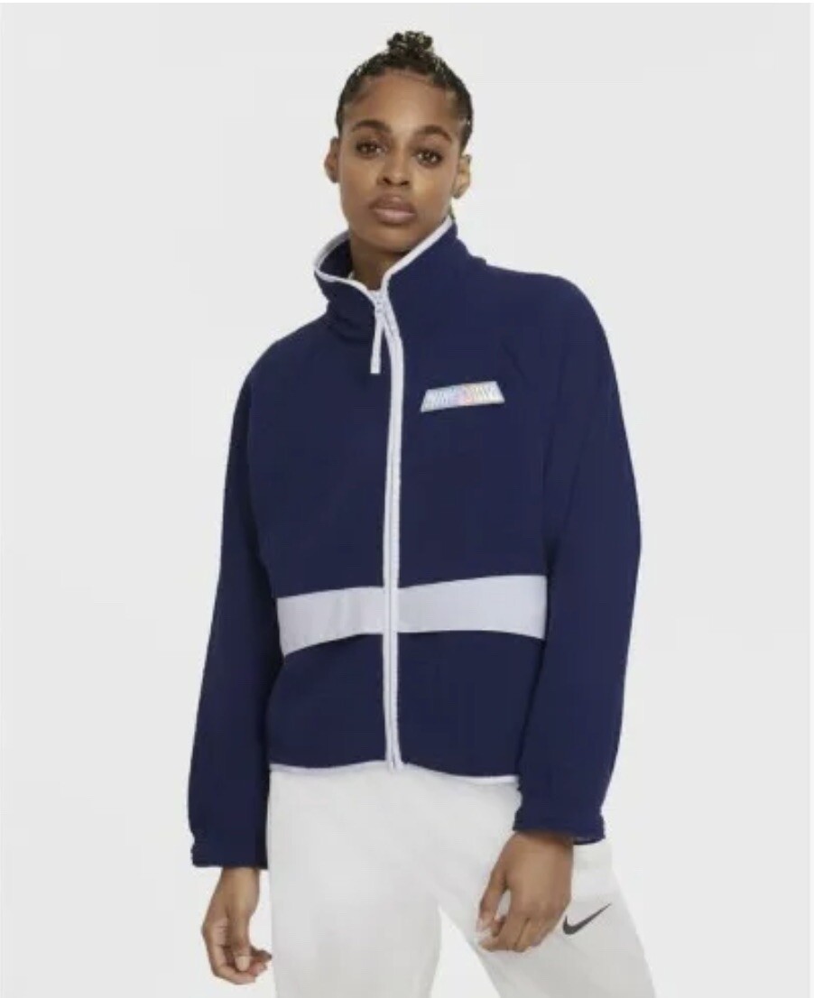 Nike Womens Fleece Jacket M Swoosh Sherpa Midnight Navy Oversized Hologram  Logo | eBay