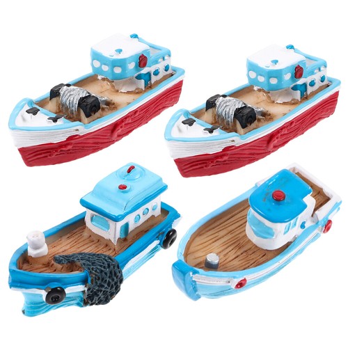4 Pcs Resin Fishing Boat Ornaments Mini Model Decoration Baby Crafts
