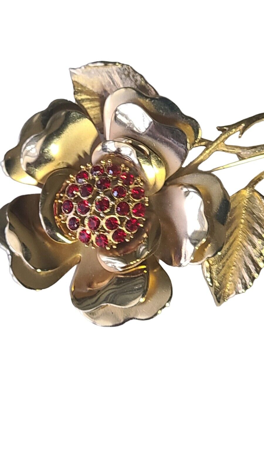 Vintage Large Gold Tone And Ruby Red Rhinestones … - image 3