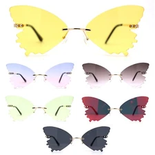 Womens Die Cut Butterfly Shape Rimless Funky Party Sunglasses