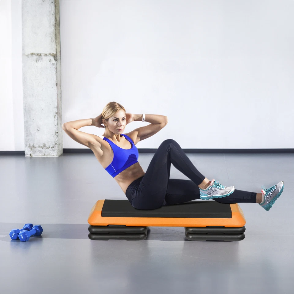 Plataforma de paso aeróbico de ejercicio de 43"" ajustable Fitness Stepper con 4 elevadores naranja Foto 2 de 4