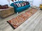 Orange turkish rug, Handmade rug, Vintage rug, Hallway rug, 2.8 x 11.4 ft