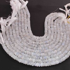 1 Long Strand White Rainbow Moonstone Faceted Rondelles - 7mm-8mm -11 Inches