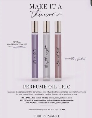 Pure Romance Perfume Oil Trio Rollerball Gift Set W/ Pheromones