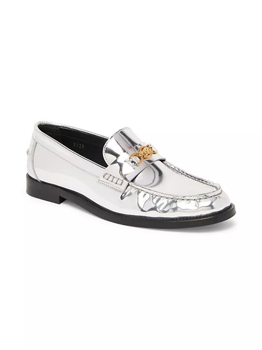 【関税&送料込】Versace Loafers T.20 Calf Leather Versace T.20 Leather Loafers Shoes Silver Size 37.5 MSRP