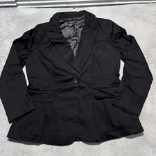 Sandro Blazer Coat Womans Black Large Single Button Back Vents Faux Flap Pockets
