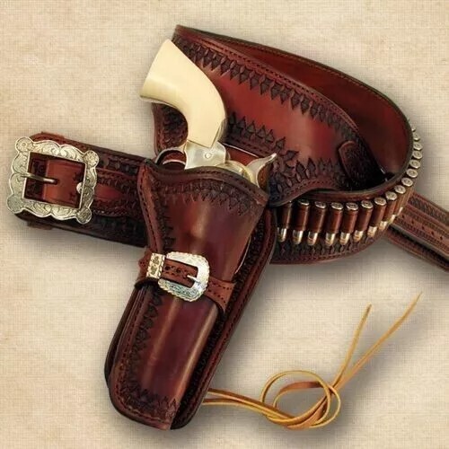 Gun Holster Belt Leather Revolver Pistol Tooled .22 .35/357 .44/45 Cal Western - Picture 3 of 3