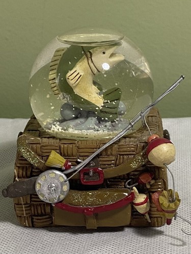 Kurt S Adler Ceramic Fishing Themed Snow Globe Tackle Fathers’s Day Outdoor