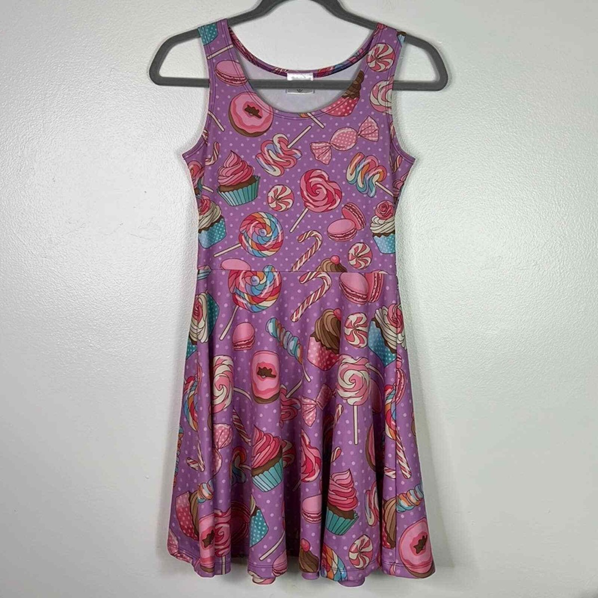 cowcow skater dress COWCOW Pink Candy Cupcake Macaron Sweets Novelty Print Skater Dress Womens  S