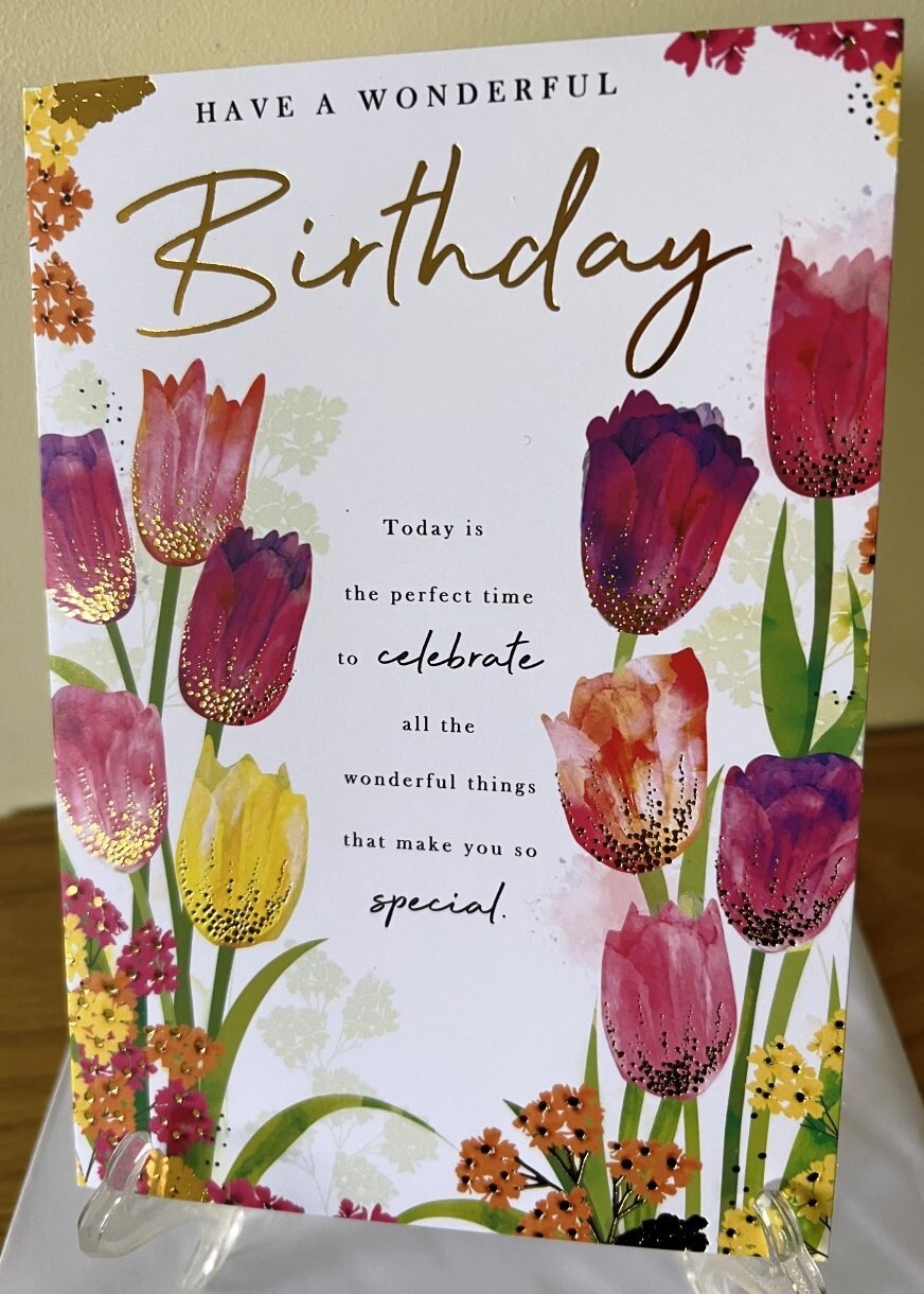 Have A Wonderful Birthday Card - Open -  Foil Finish -  Female 5.2"" x 7.5""
