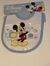 Disney Baby MICKEY INFANT Vinyl BIB blue trim NEW FREE SHIP Mickey