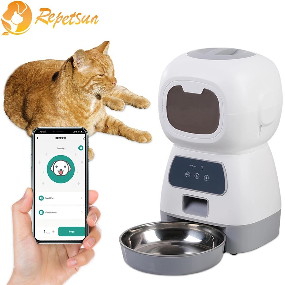 3.5L Pet Feeder Automatic Food Dispenser For Cat Dog WIFI Smart Control W Voice