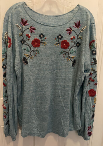 Sundance Blouse Top  100% Linen Embroidered Shirt 