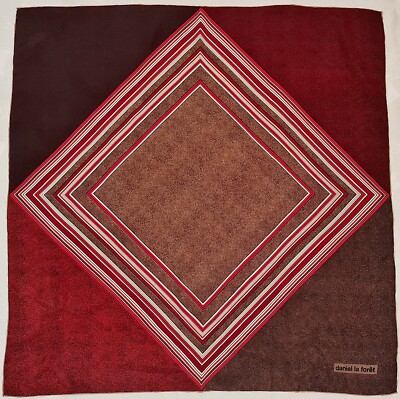 SCARF FRANCE VINTAGE AUTHENTIC DANIEL LA FORET STRIPED BURGUNDY SILK 30'' SQUARE