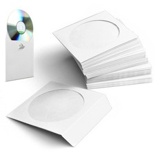 100 Pack CD DVD Thick Paper Sleeves Envelope Case with Window Cut Flap in White