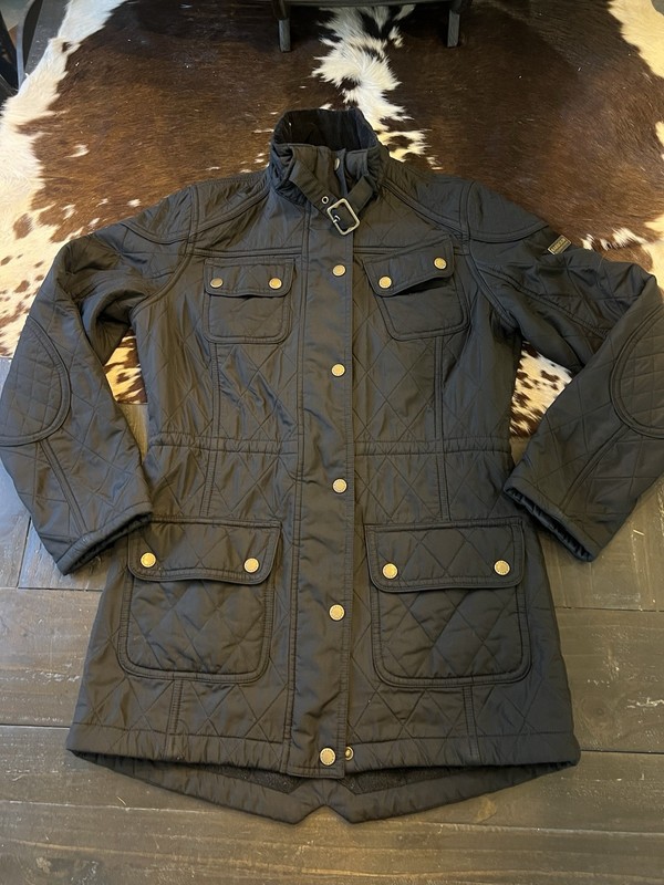 Barbour International Quilted Black  Jacket Zip Up Size 4 (missing Hood)