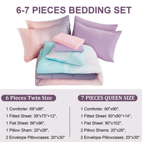 Girls Comforter Set Queen Size Colorful Ombre Blue Pink Purple Rainbow Beddin... - Picture 7 of 7
