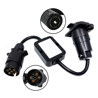 USA to EU Trailer Light Converter US 7-Way Blade Socket to EU 7-Pin Round Plug