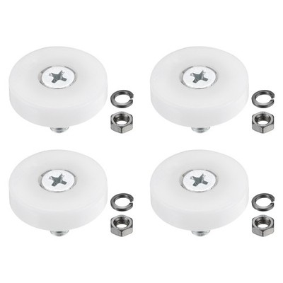 4 Set 26mm Nylon Drawer Rollers with Spring Washer and Nut White