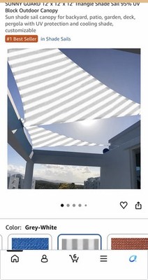 SUNNY GUARD 12 ft Triangle Shade Sail Gray/White Fabric Outdoor UV Protection