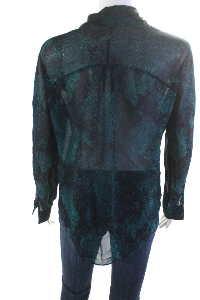 Blusa transparente verde con botones manga larga cuello Tahari para mujer talla XS Foto 3 de 4