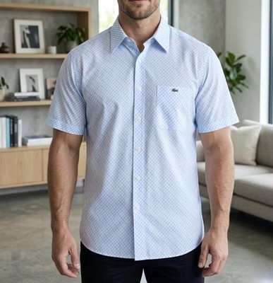 Men Lacoste Shirt Blue Cotton XL