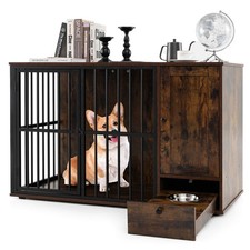 47.5"Dog Crate End Table w/ Hidden Bowls  Storage. Chew-Resistant Metal Frame