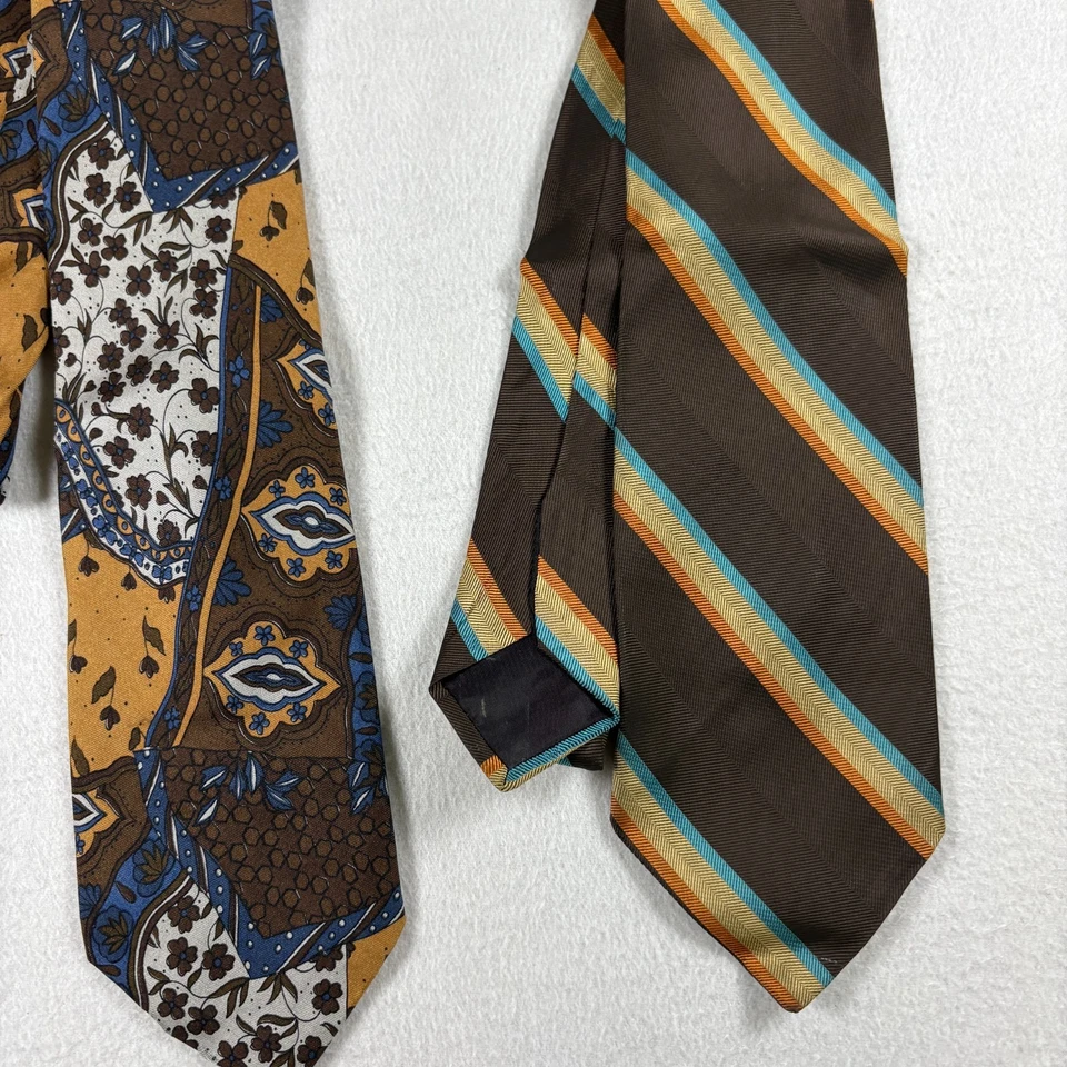 "Lote de 2 corbatas vintage para hombre Pierre Cardin cachemir y rayas marrón 57""" Foto 2 de 4