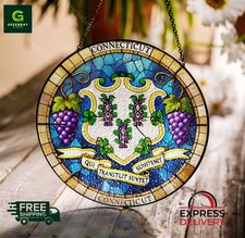 Connecticut State Stained Glass Suncatcher Decor Window Hanging Rainbow Maker