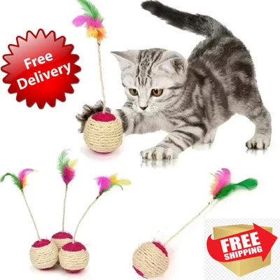 1 Pc Sisal Cat Toy Ball Feather Interactive Training Play Ball for Kitten & Cats