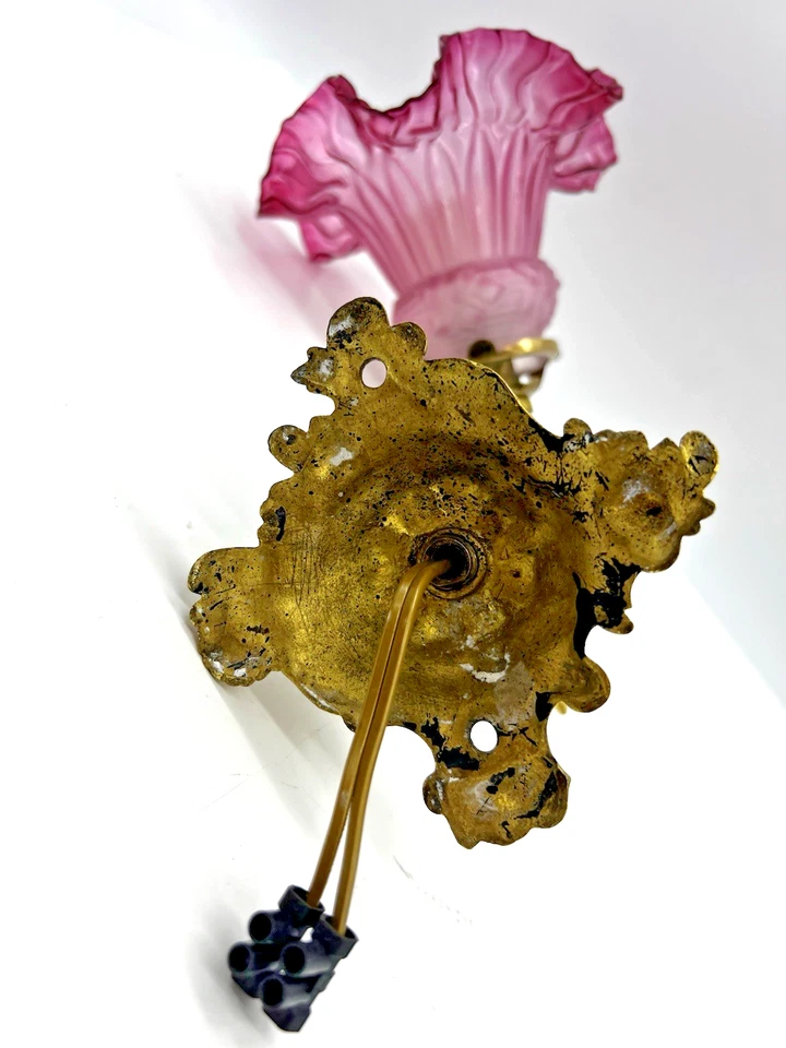 ANCIENNE LAMPE APPLIQUE MURALE COL DE CYGNE EN BRONZE ROSACE TULIPE "VINTAGE" - Photo 4/4