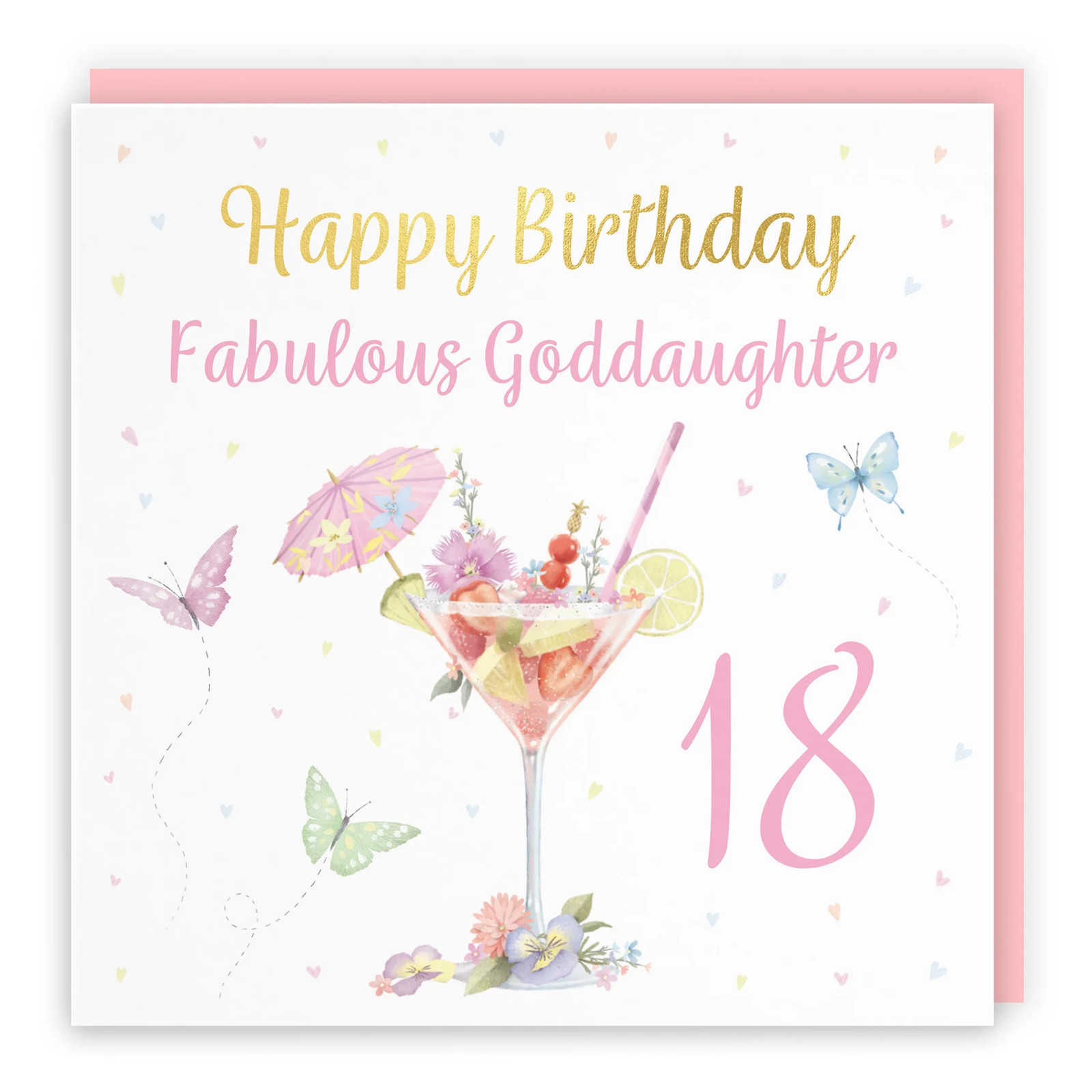 18th Goddaughter Pink Cocktail And Butterflies Birthday Card Gold Foil Milo's G