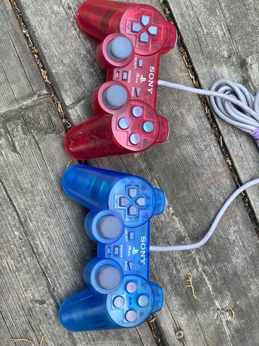 Sony PlayStation SCPH-110 PS1 PS One PS2 Controller Clear Red & Blue Translucent - Picture 4 of 9