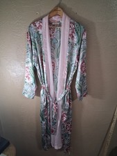 Vintage VICTORIA'S SECRET Floral ROBE Long Gold Label Wrap Kimono Gown