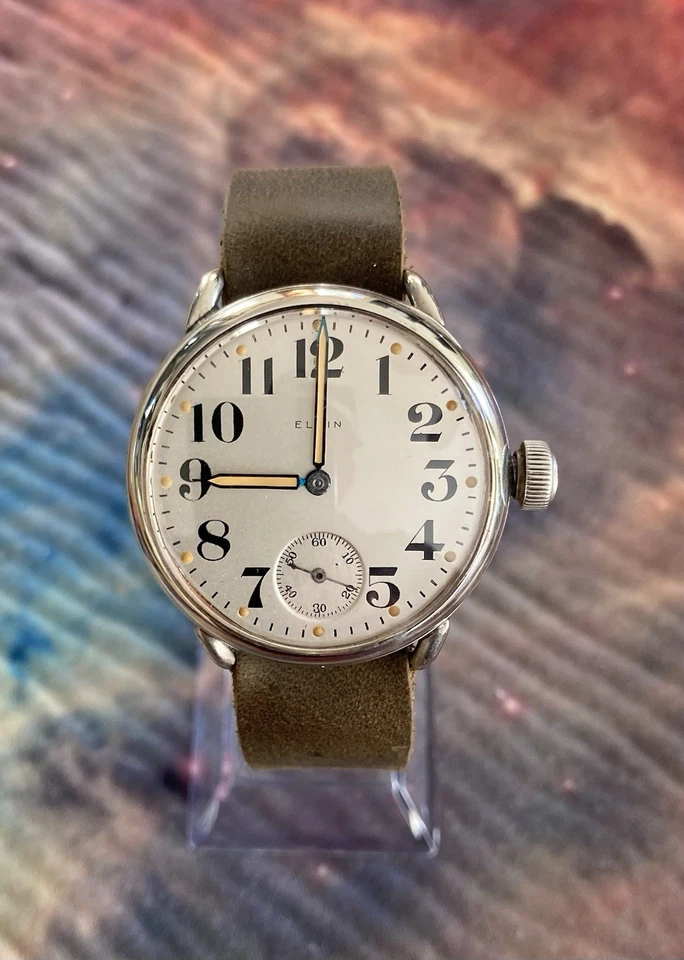 Редкие часы Elgin 1900-е годы эпохи Первой мировой войны 6s Philly корпус 38 мм военный циферблат 13J провод зажим - Изображение 2 из 4
