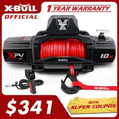 X-BULL 10000LBS Electric Jeep Winch 12V Synthetic Rope Off-Road 4WD Towing Truck