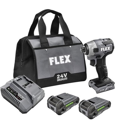Flex FX1351-2A 24V Brushless 1/4'' Hex Cordless Impact Driver Kit, 1,800 in-lbs.