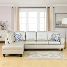 Modern 103.5" L-Shaped PU Leather Sectional Sofa with Chaise - Light Grey