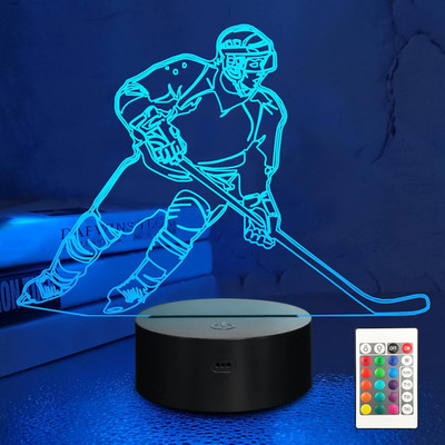 Ice Hockey Player 3D Night Lights for Kids LED 16 Colors Remote Control Changing