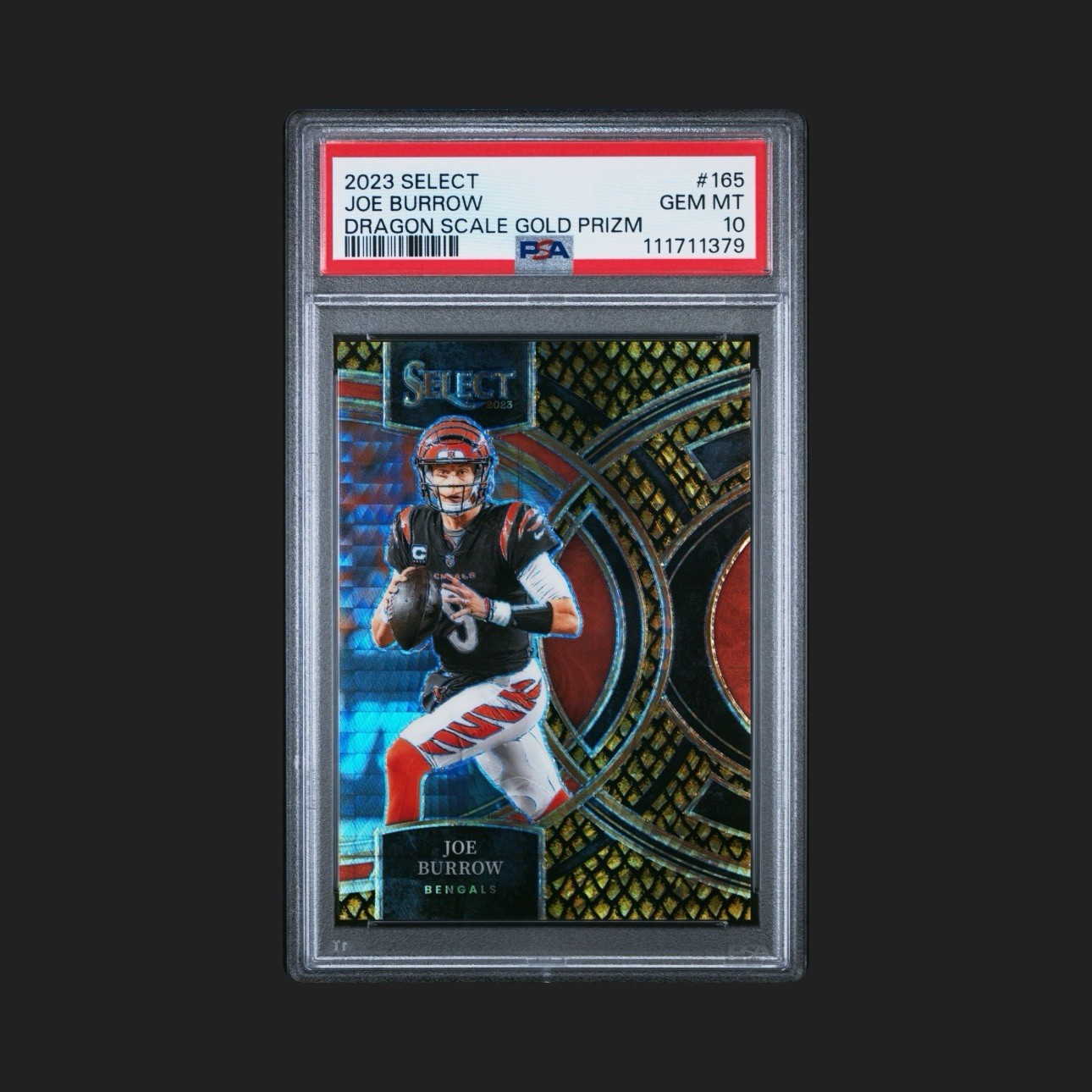 Panini Select Joe Burrow Premier Level Gold Dragon Scale Prizm #165 /10 PSA 10