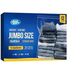 12 Large Storage Bags With Zipper Top - 5 Gallon Bags 18" x 24", 18x24 12.0