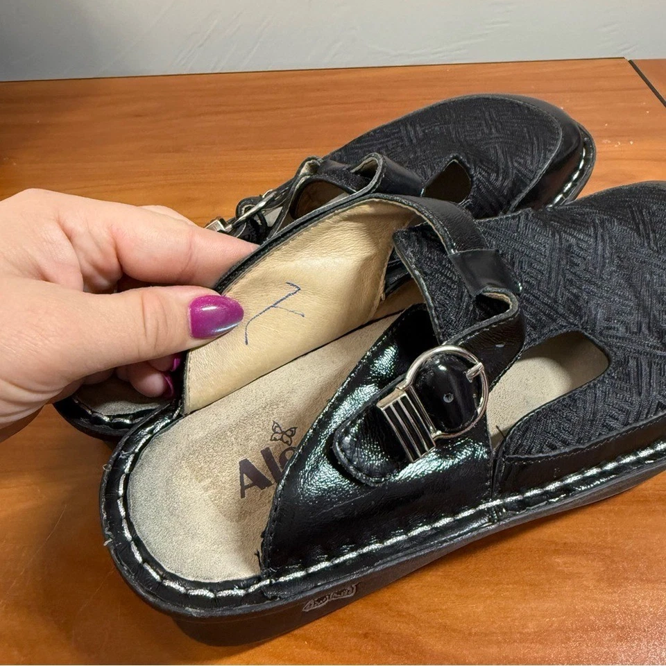 Alegria черный геометрический ткани кожи Mazie сабо пряжка мулы размер 9 (39) - Изображение 3 из 4